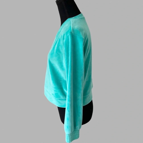 Zella Turquoise  V Neck Velvet Pullover Sweater - Picture 2 of 16